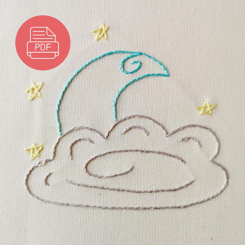 Baby Moon hand embroidery pattern. Pdf design with detailed instructions for beginners
