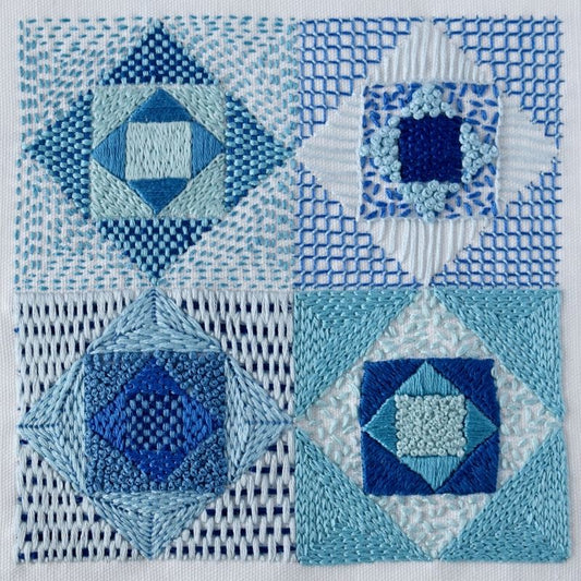 Blue Quilt - Embroidery PDF Pattern - 12 Stitches For Filling
