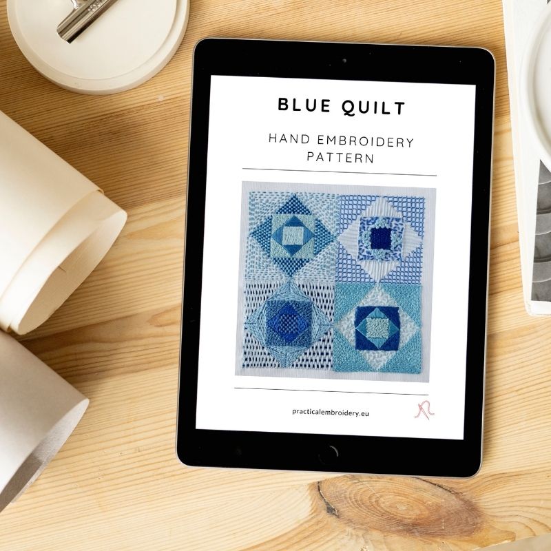 Blue Quilt - Embroidery PDF Pattern - 12 Stitches For Filling