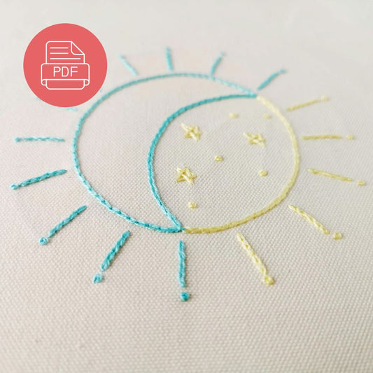 Eclipse design for hand embroidery. Pdf pattern with detailed instructions