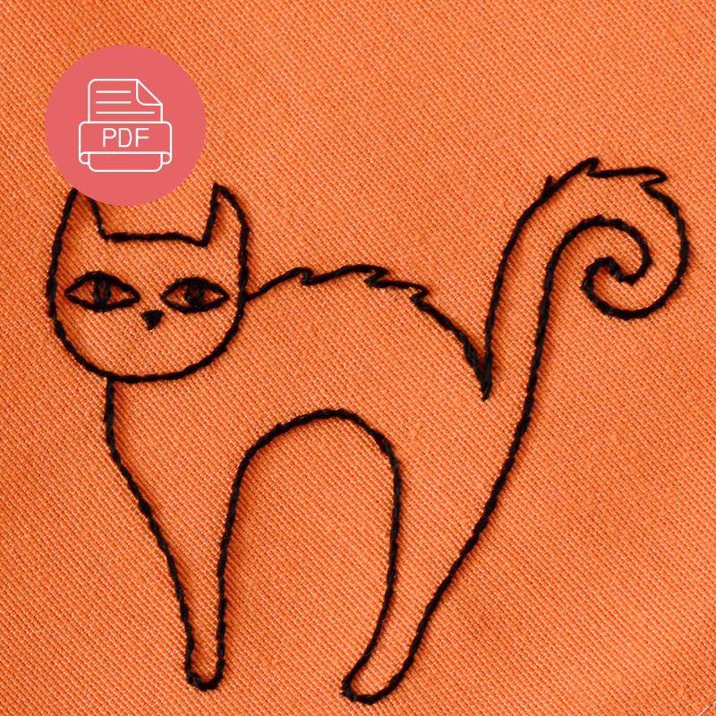 Halloween Black Cat hand embroidery pdf pattern