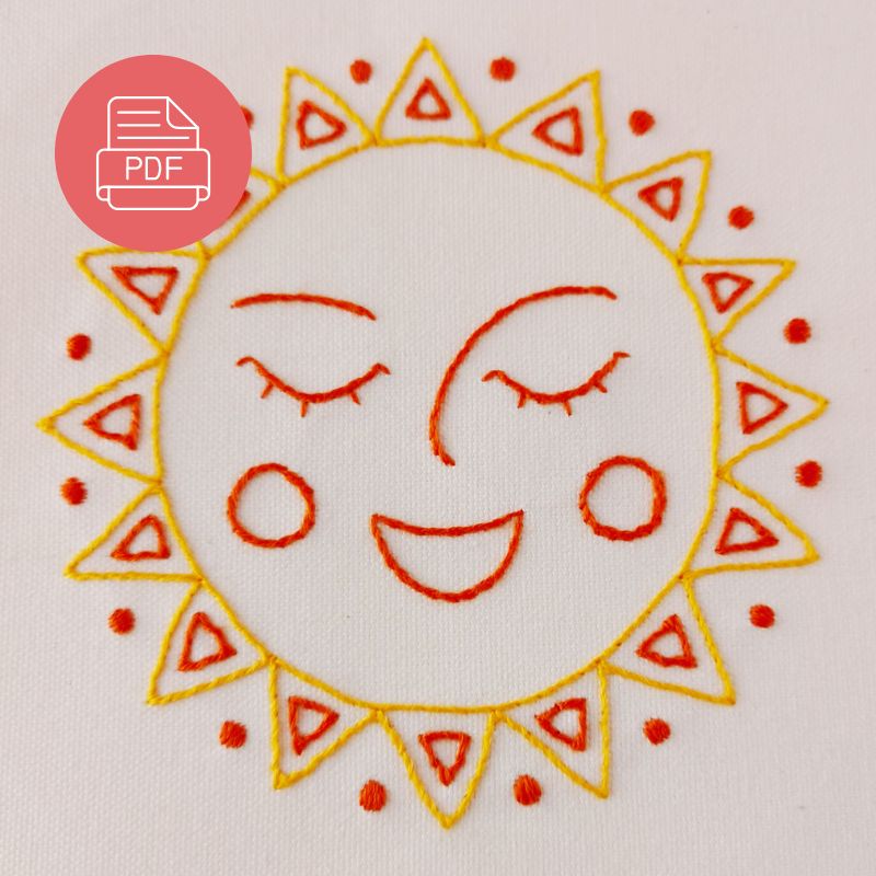 Happy Sun embroidery pattern pdf. A smiling face to embroider on your t-shirt