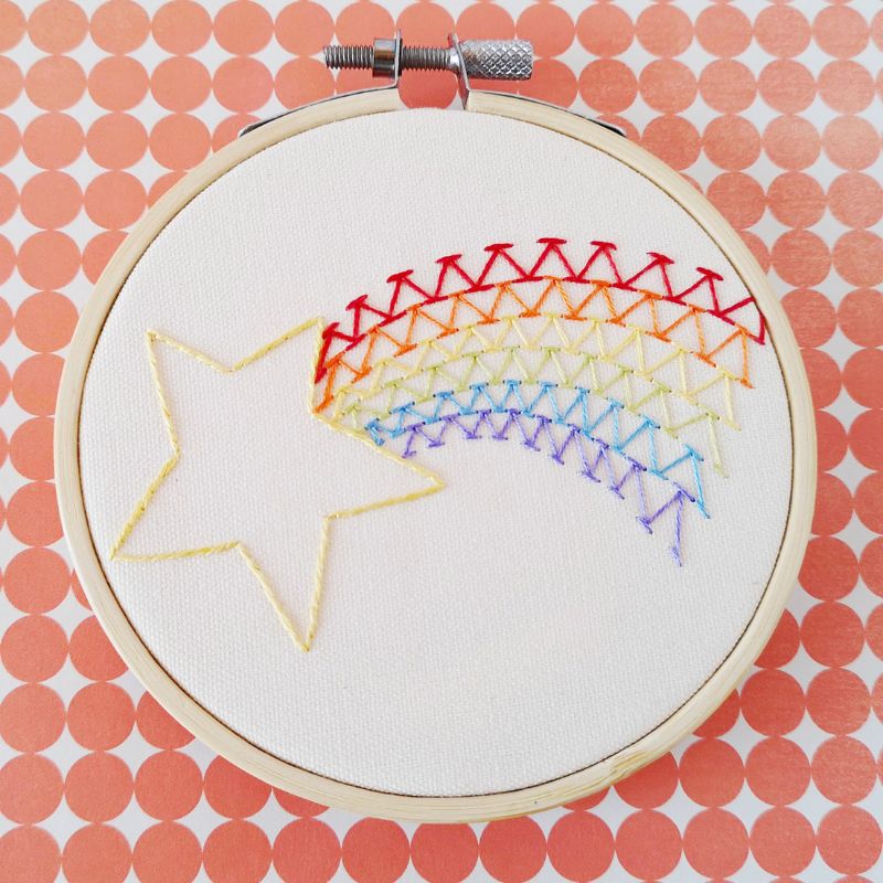 Rainbow Comet hand embroidery pdf pattern with detailed instructions