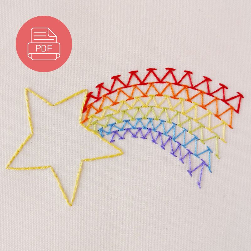 Rainbow Comet hand embroidery pdf pattern with detailed instructions