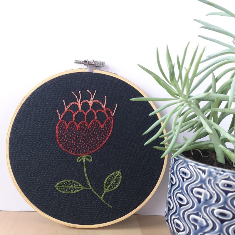 Red Abstract Flower Hand Embroidery PDF Pattern With Instructions