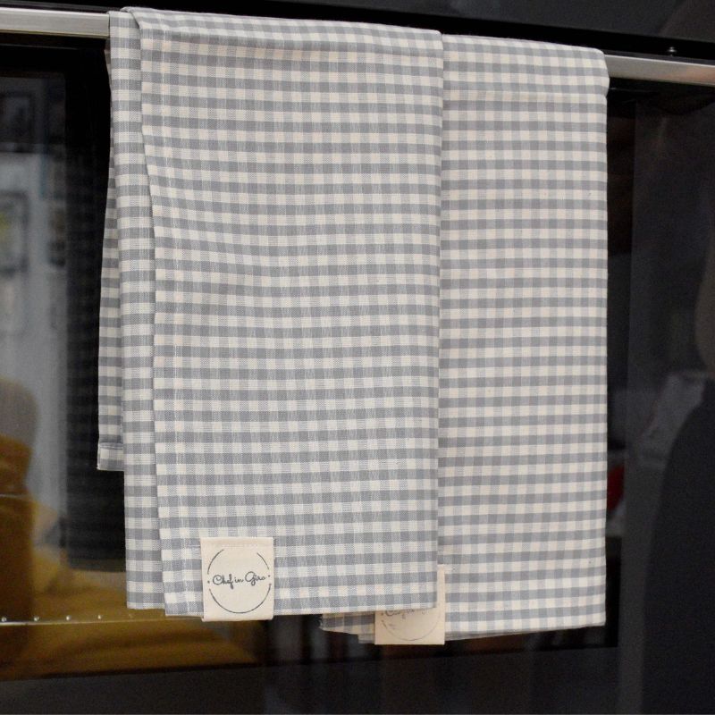 Cotton Tea Towel - Kitchen Dishcloth - Natural Checkered Dining Towel - Durable Rustic Hand Towel