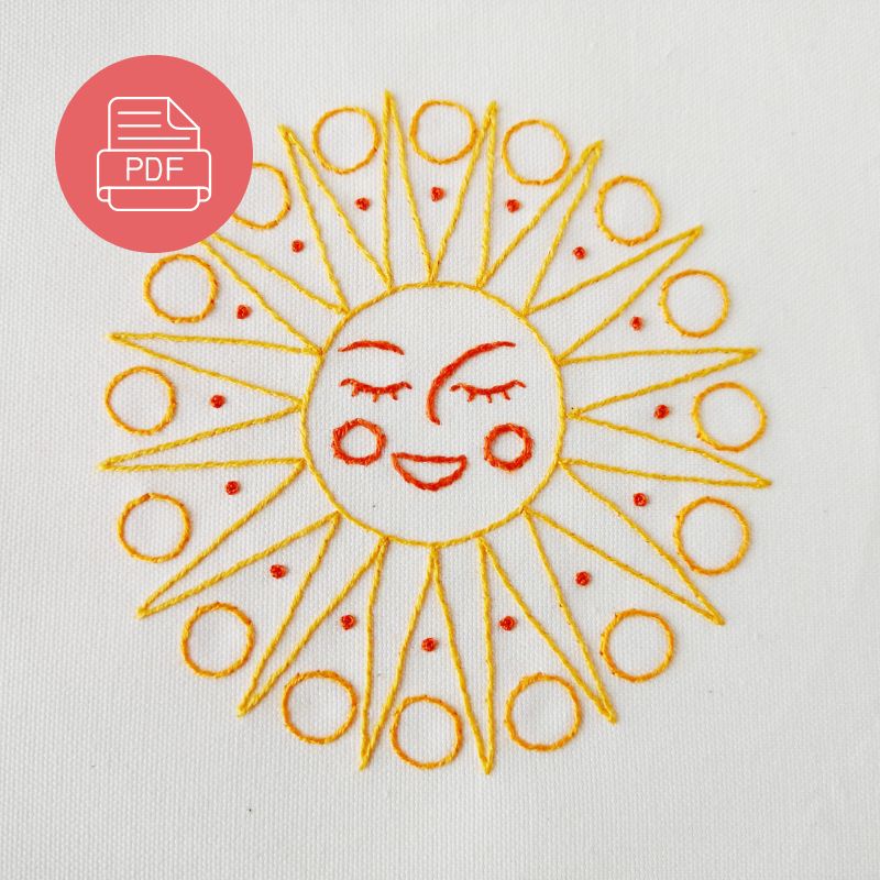 Young Sun embroidery pdf pattern and instructions, simple embroidery design for beginners